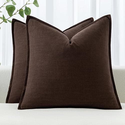 MIULEE Decorative Linen Pillow Covers 18x18 Inch Dark Brown Boho Farmhouse Neutral Winter Couch Throw Pillows for Bed Pack of 2 Accent Modern Pillowcase Sofa Livingroom Home Decor - Image 1