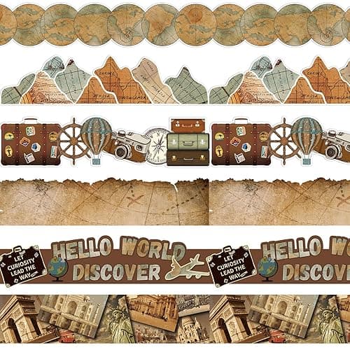 Containlol 118 ft Bulletin Board Border, Back to School, World Map Style | Social Studies Classroom Decor, World History Map Designs, Travel Theme Scalloped Trim, for Classroom Whiteboard Chalkboard - Image 1