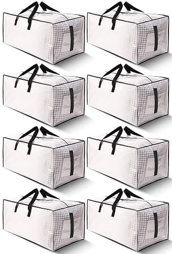 HOMESURE 8 Pack Large Strong Moving Bags with Zippers & Carrying Handles - Water-Resistant - Heavy Duty Storage Tote for Space Saving, Fold Flat, Alternative to Moving Box (Semi-Transparent) - Image 1