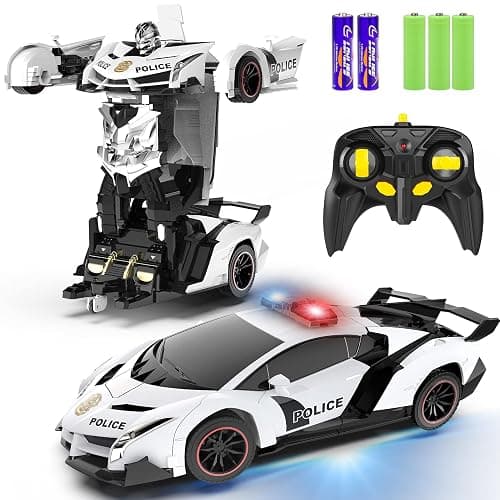 FDJ Remote Control Car - Transform Toys Car Robot, One Button Deformation to Robot with Flashing Light, 2.4Ghz 1:18 Scale Transforming Police Car Kids Toys with 360 Degree Rotating, Girls Boys Toys - Image 1