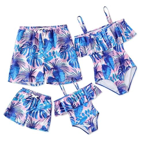 IFFEI Mommy and Me Swimsuits One Piece Monokini Bathing Suits Pattern Printed Family Matching Swimwear - Women - Small - Blue-floral - Image 1