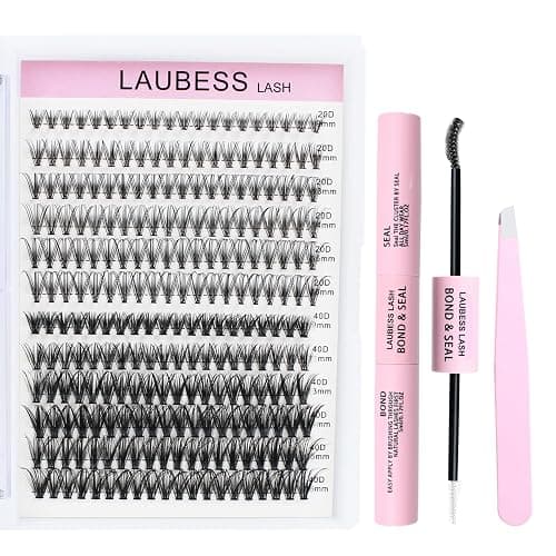 Lash Extension Kit 20D+40D Clusters With Bond and Seal - Waterproof DIY Eyelash Extension Set With Tweezers (Set 20D/40D-0.07D-9-16Mix) - Image 1