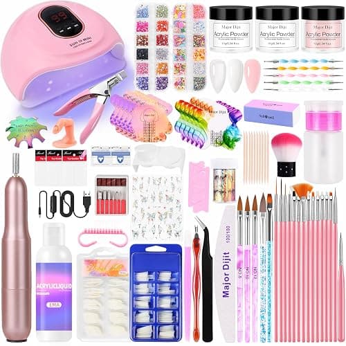 Major Dijit Nagel Set für Acrylnägel mit UV-Licht | Starter-Kit mit Acrylpulver, elektrischem Nagelfräser, Zubehör & Deko | Komplettset für Anfänger & Home-Salon (Transparent/Weiß/Nude) - Image 1