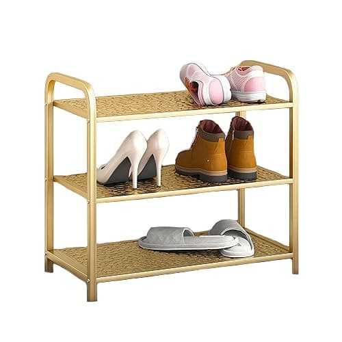 CBBZJY 3 Tier Metal Shoe Rack Organizer Vertical Design Entryway Storage Cabinet for Entrance or Kitchen Small and Narrow Free Standing Gold - Image 1