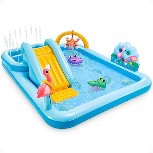 Intex 96" x 78" x 28" Inflatable Jungle Adventure Play Center Spray Kiddie Pool - Backyard Kids Water Slide, Outdoor Blow-Up Splash Pad for Toddlers - Image 1