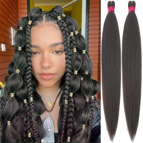 Brown Black Pre Stretched Braiding Hair 30 Inch 2 Packs Pre Feathered Hair Extensions Yaki Texture Braids Hair Easy to Use - Image 1