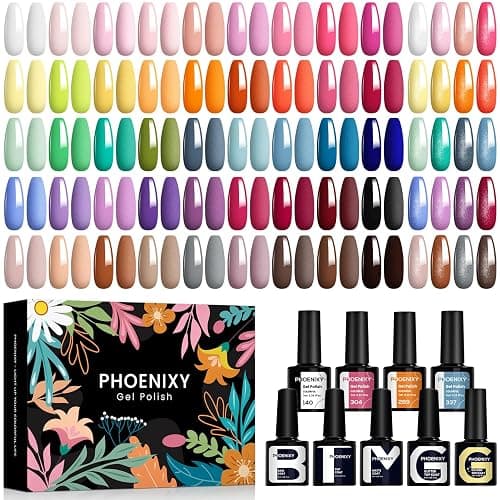 Phoenixy Gel Nail Polish Set - 50pcs UV Nail Polishes 7ml Nail Varnish with Base Top Matte Glitter Golden Coat Gel Polish Set Nail Varnish Sets Gift for Women - Image 1
