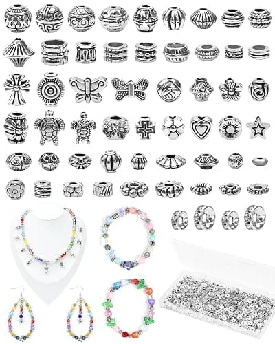 309 Pcs FIVEIZERO Silver Spacer Beads for Jewelry Making, Assorted Styles Antique Metal Beads and 6mm, 8mm Rhinestone Spacer for Bracelets, Necklace, Earring Jewelry Making - Image 1