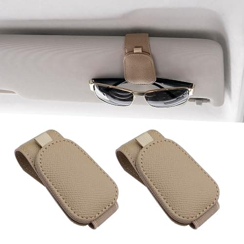 Yuoyar 2 Packs Magnetic Sunglass Holder for Car Visor - Universal Sunglasses Clip for Different Size Eyeglasses - Convenient Interior Car Accessories (Beige) - Image 1