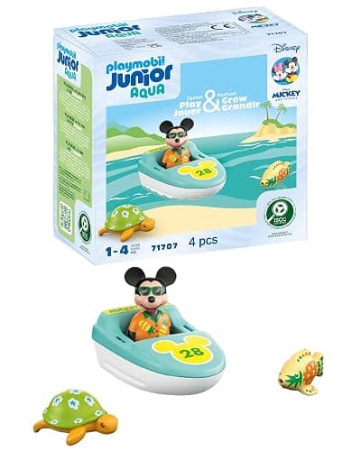 Playmobil 71707 JUNIOR & Disney: Mickey Mouse's Boat Tour, including inflatable boat and sea creatures, sustainable toy made from plant-based plastics, gifting toy, play sets suitable for ages 1+ - Image 1