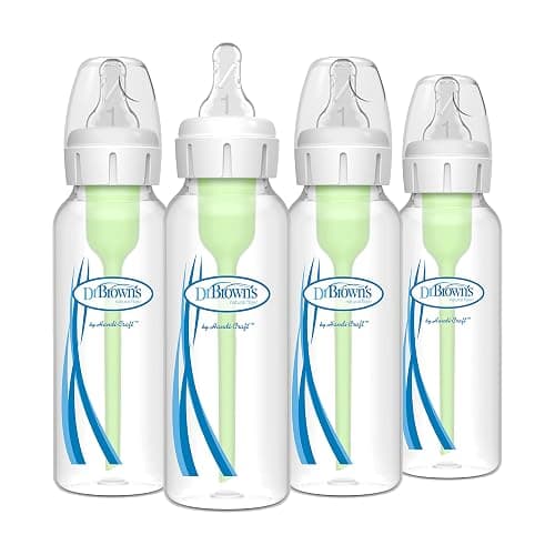Dr. Brown's Natural Flow Anti-Colic Options+ Narrow Baby Bottle, 8 oz/250 mL, with Level 1 Slow Flow Nipples, 0m+, 4 Pack - 4 Pack, 8oz, Clear - Image 1