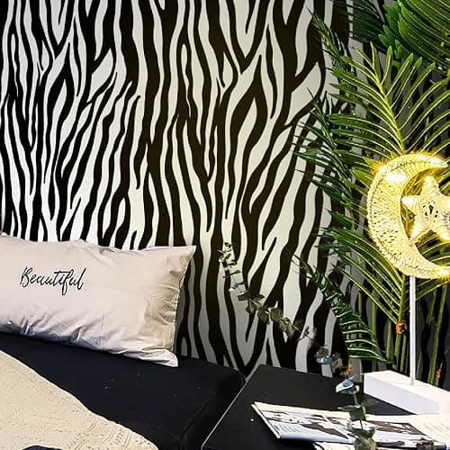 Fiula Zebra Peel and Stick Wallpaper Black and White Wallpaper 78.7 "x16.1 Zebra Contact Paper for Bedroom Waterproof Removable Shelf Liner Decal Vinyl Roll - Image 1