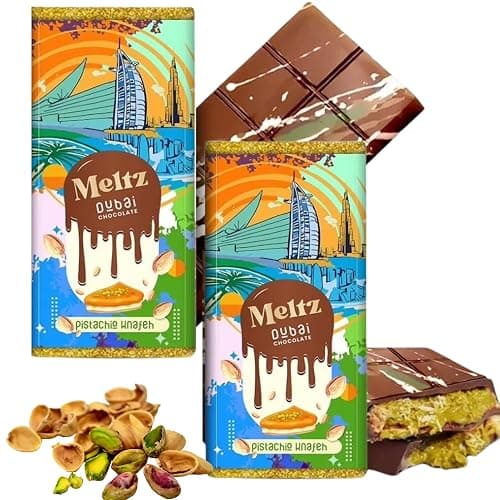 Meltz Premium Dubai Chocolate Bar Pistachio Kunafa Luxurious UEA Middle Eastern Delight Milk Chocolate Pistachi KnaFeh Chocolate Perfect Dubai Sweets Treat Box Dairy Gift (pack of 2) - Image 1