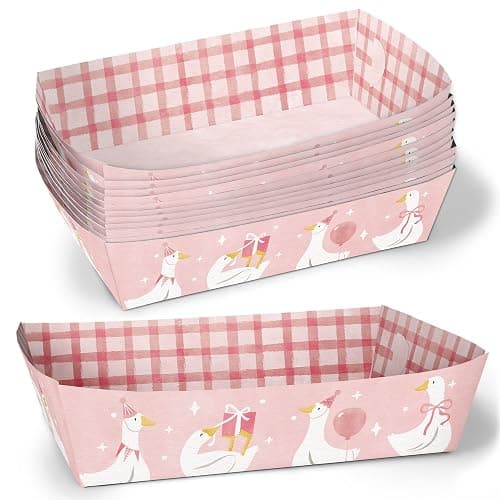 Big Dot of Happiness One Silly Goose Pink Paper Food Trays, Disposable Food Boats for Girl 1st Birthday Party, Double-Sided Paper Meal Holders for Nachos, Hot Dogs, French Fries - 12 Ct - Image 1