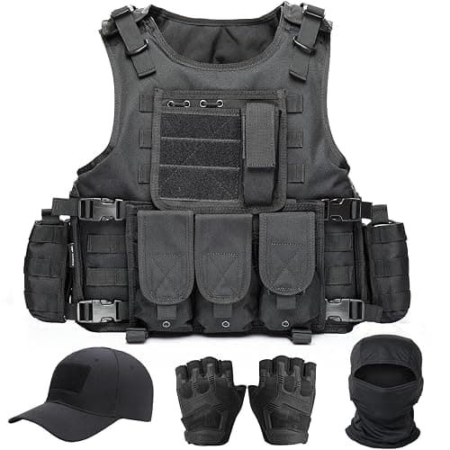 VPZenar Tactical Vest for Men, Airsoft Vest, Black Molle Vest and Cap Protective Equipment, Tactical Airsoft Gear - Image 1