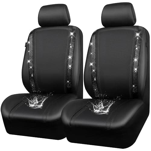 CAR PASS Leather Bling Diamond Car Seat Covers 2 Front Interior Sets, Waterproof Universal Shining Glitter Crystal Sparkle Fit for 95% Automotive Truck SUV Cute Women Girl, Black Rhinestone - Image 1