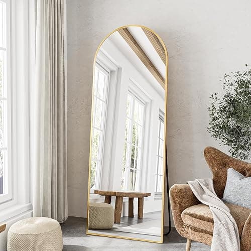 TinyTimes 57"x20" Arched Full Length Mirror Floor Mirror Full Length with Stand, Full Body Mirror, Arch Wall Mirror, Full Size Mirror for Bedroom Living Room, Entryway, Aluminum Frame, Gold - Gold - 57"L x 20"W - Image 1
