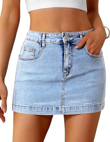 BISUAL Denim Skirt Women Casual Denim Mini Skirt High Waisted Denim Skort Slim Fit Jean Skirt Summer Jean Skort with Pocket - Image 1