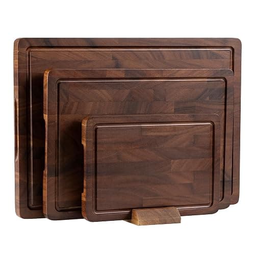 THETCHRY Walnut Wood Cutting Board Set, End Grain Cutting Boards for Kitchen with Handle, Non Toxic Wooden Charcuterie Boards Double Sided, Butcher Block for Meal Prep & Serving with Gift Box - Image 1