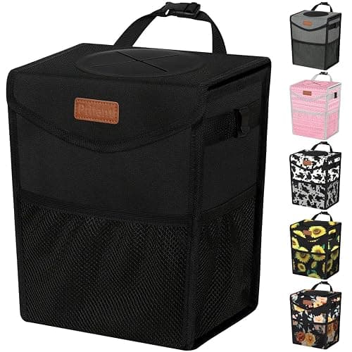 Pritent Car Trash Can with Lid, Cute Leakproof Car Trash Garbage Bag Hanging Vehicle Trash Bin Small Portable Automotive Garbage Cans Organizer for Back/Front Seat/Console(Trapezoid,Black) - Image 1