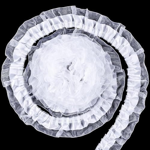 PAGOW 10 Yards Two Tone Satin Organza Lace Trim, 4cm Vintage Pleated Organza Lace Ribbons, for Applique, Sewing, Wedding Embellishment, DIY Decor - White - white - Image 1