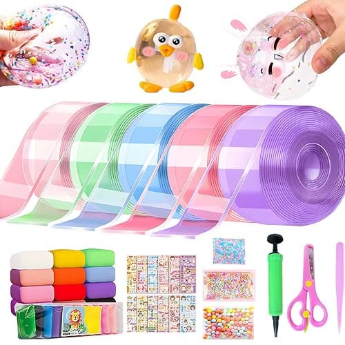 shaguanchang 5PCS Nano Tape Bubble Kit for Kids, Nano Bubble Tapes Kit with Glitter, Clay, Cute Stickers and Accessories Tools, Nano Tape Crafts for Kids Teens Girls - Image 1