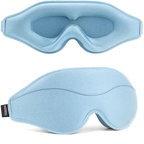 MOEASEii Sleep Mask - Total Blackout 3D Sleeping Mask, Super Lightweight & Silky Soft Eye Mask for Sleeping, Fully Adjustable Fit for Home, Office, Traveling, Meditation, Yoga, Light Blue - Light Blue - Image 1