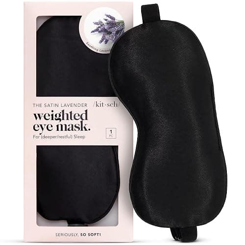 Kitsch Weighted Satin Sleep Mask - Weighted Eye Mask for Sleeping and Travel - Lavender Sleeping Mask for Women and Men - Light Blocking, Adjustable Strap, Ultra-Soft, Black (4.1oz/116g) - Image 1