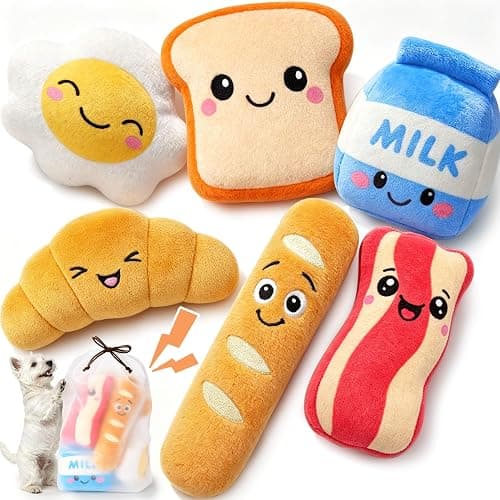 KIPRITII Dog Squeaky Toys for Small Dogs, Breakfast-Themed Puppy Toys to Keep Them Busy, Plush Toys with Squeaker for Interactive Play, Includes Storage Bag - Image 1