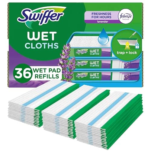 Swiffer Sweeper Wet Mopping Cloth Multi Surface Refills, Mops for Floor Cleaning, Febreze Lavender Scent, 36 Count - Image 1