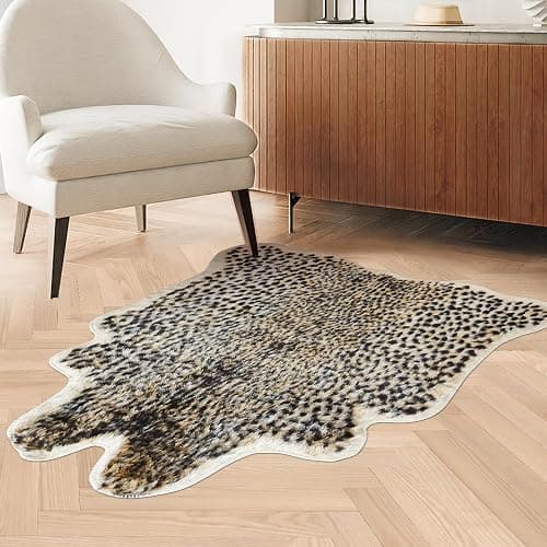 Cheetah Print Rug Leopard Carpet: Small Faux Cowhide Skin Fur Area Rug Animal Printed Hide Mat for Living Room Kitchen 3.3 x 3.1ft - Image 1