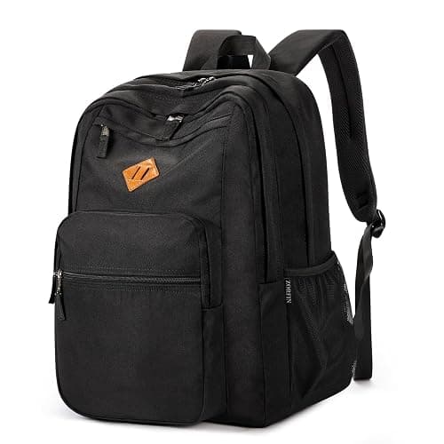 ZORFIN 26L Black Backpack for School, College, and Travel: Water Resistant Bookbag with 8 Compartments - Black - 16.5 Inch - Image 1