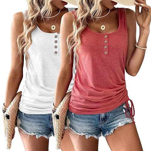 Womens Tank Tops, 2 Pack Summer Tank Tops for Women 2025, Sleeveless U Neck Loose Button Casual Henley Tops Shirts - Image 1