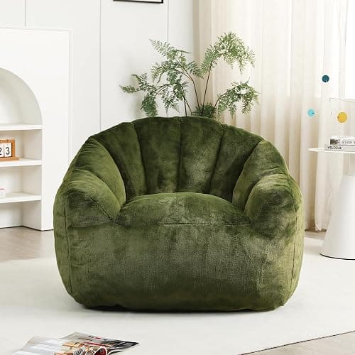 Setawix Giant Bean Bag Chair with Filler, Comfy Faux Fur Bean Bag Chairs for Adults and Kids, Lazy BeanBag Sofa Stuffed Floor Sofa with Memory Foam for Bedroom Apartment Living Room,Green - Image 1