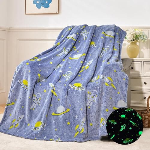 QSTEHEML Space Glow in The Dark Blanket,Galaxy Gifts Toys for Kids Boys Age 3-12 Years Old,Birthday, Decor for Child, Toddler, Teen and Grandkids Soft Throw 50"×60" - Image 1