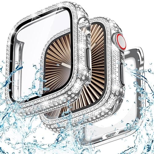 Goton 46mm Waterproof Bling Case for Apple Watch Series 11 & 10 Screen Protector 46 mm, Sparkling PC Front Bumper & Hollow Back for iWatch Cover, Splash-Resistant, Easy Install - Image 1