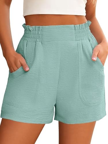 ANRABESS Women Summer Casual Shorts Elastic High Waisted Wide Leg Cute Dressy Beach Shorts 2025 Fashion Vacation Outfits - Mint Green - Medium - Image 1