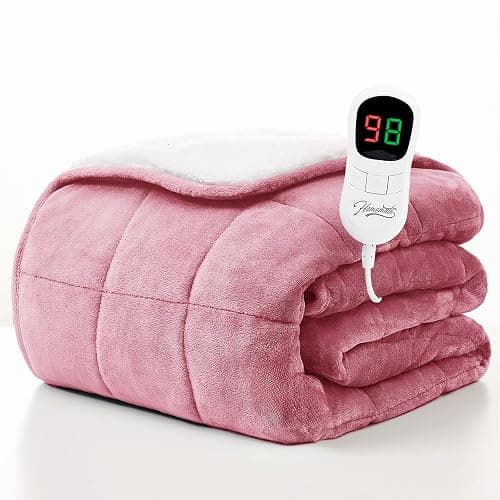 Homemate Heated Weighted Blanket for Adults - 50"x60" 10lbs Electric Throw Fast Heating Heavy Blanket 1/2/4/6/8 Hour Auto Off 10 Heat Levels Over-Heat Protection Soft Flannel Sherpa - Image 1