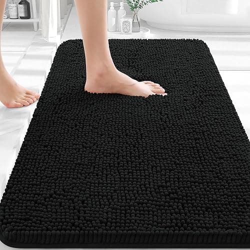 OLANLY Black Bathroom Rug 30x20, Extra Soft Absorbent Chenille Bath Rugs | Non-Slip Quick-Drying Rubber Backing, Machine Washable Plush Bath Mat for Floor, Tub and Shower, Home Decor Accessories - Image 1