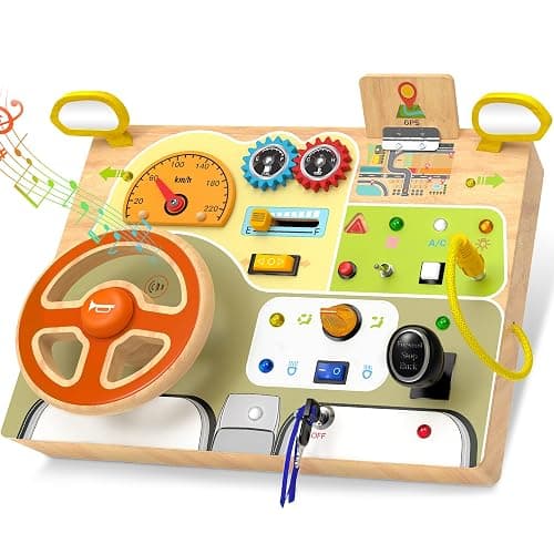 JGOBUB Montessori Toddler Toys - Baby Wooden Busy Board - Sensory Toys with Light Switch - Travel Toys for Educational Toddler Activities for Toddlers 1 2 3 4+ Year Old - Image 1