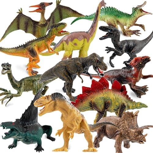 OuMuaMua Dinosaur Toys for Kids 3-5, 12 Pack Realistic Plastic Dinosaur Figure Set Including T-Rex, Stegosaurus, Monoclonius, Dino Toys for Boys 5-7 Party Favors, 6 to 7 Inch Large Size - Image 1