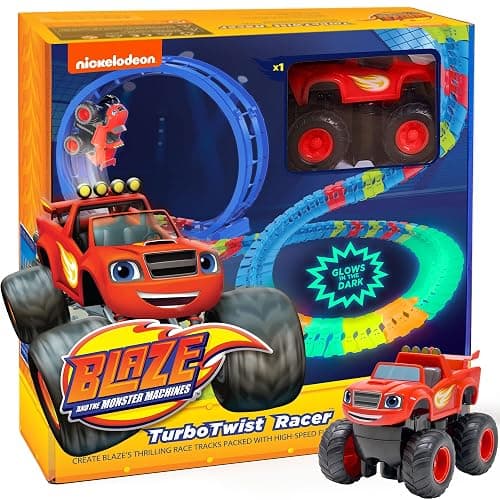Blaze and The Monster Machine Race Track Set - 117-Piece STEM Playset with Flexible Glow Tracks - Official Nickelodeon Toys for Kids Ages 3 to 8 - Birthday Gifts for Boys & Girls by JitteryGit (Red) - Image 1