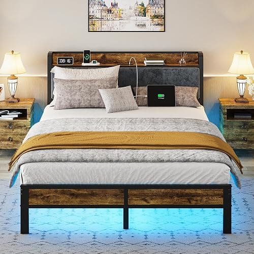 Liians Queen Bed Frame with Headboard, Metal Platform Bed with Smart LED Lights and USB Charging Station, Easy Assembly, No Box Spring Needed - Image 1