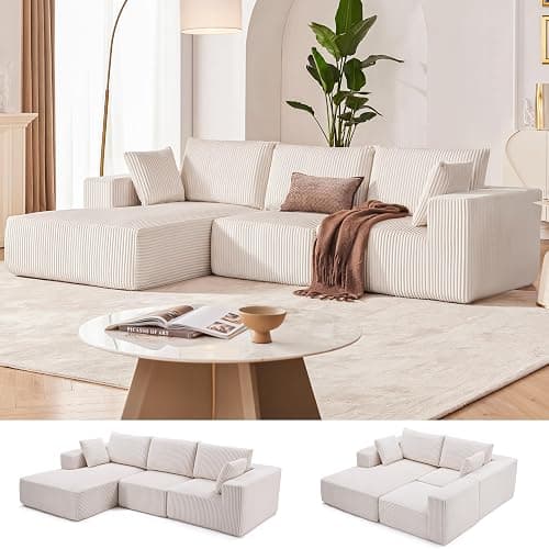 108” Modular Sectional Sofa, Cloud Sectional Couch with Deep Seat, Modern Modular L-Shape Sofa Couch with Chaise,Upholstered Boneless Couches for Living Room Bedroom (Beige, Left Facing Chaise) - Image 1