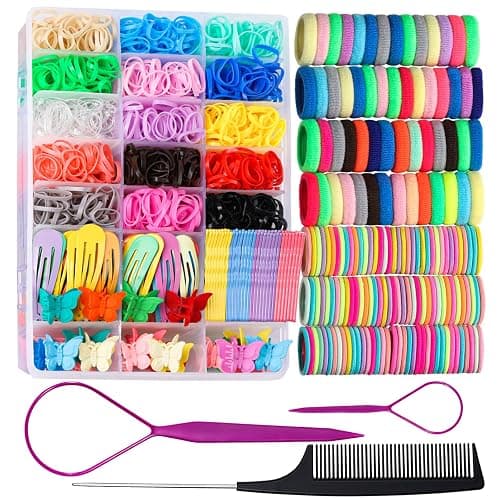 Teenitor Elastic Hair Ties, Hair Accessories for Girls, Colorful Baby Elastic Hair Bands Set Rubber Bands for Hair with Hair Clips - Image 1
