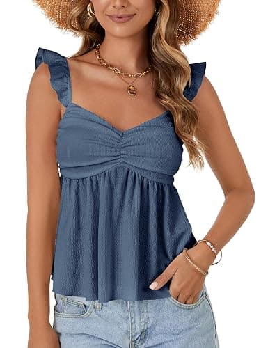 LYANER Women's Peplum Tops Summer Tank Camisole Tops Dressy Casual Ruffle Strap Sleeveless Babydoll Tank Top - Image 1