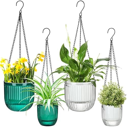 Maxcheck 4 Pcs Self Watering Hanging Planters Indoor Gift 6.5'' 4.5'' Hanging Flower Pots Baskets Outdoor Self Watering Plant with 3hooks Drainage Holes for Home - Image 1