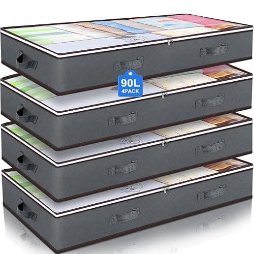 Budding Joy 90L Under Bed Storage Containers, Closet Organizers and Storage Bins, Foldable Underbed Storage Bags for Blanket, Clothing, Comforter, Sweaters, Pillows, Linen Sheets, Wrapping Paper, Grey - Image 1