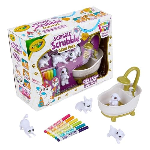 Crayola Scribble Scrubbies Glam Pack (4 Pets), Washable Pet Care Toy & Coloring Animal Craft Kit, Gift for Kids, Playset for Girls & Boys, Ages 3+ - Image 1