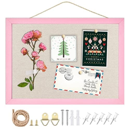 Linen Bulletin Board,10.2"x14.2" Pink Wood Frame Bulletin Boards,Beige Linen,Small Pin Board for Home Kitchen Office Decorative(PK-2636) - Image 1